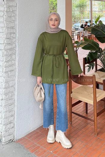 Lamelif Bağlama Detaylı Sweat Haki