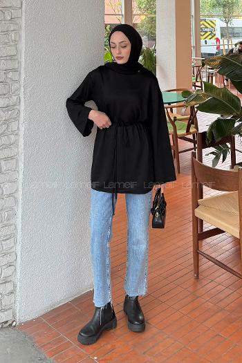 Lamelif Bağlama Detaylı Sweat Siyah