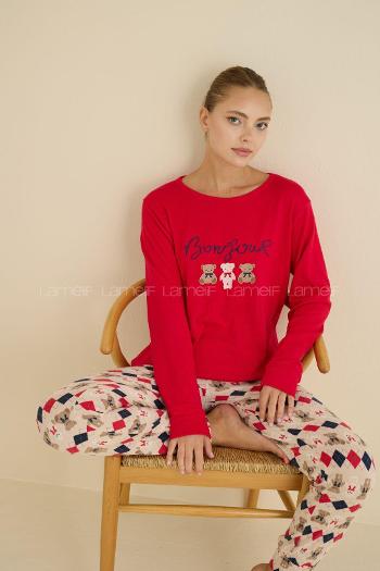 Lamelif Bisiklet Yaka Luxury Thermal Pijama Takımı