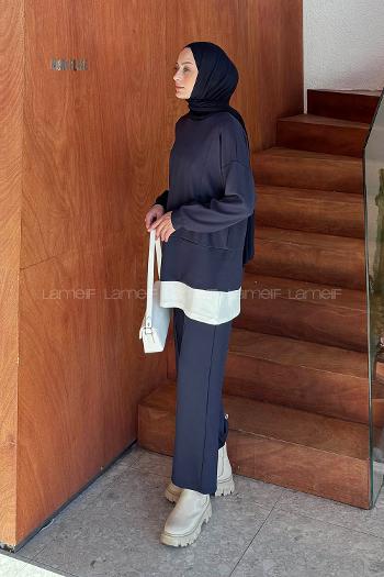 Lamelif Fermuarlı Garnili Takım Lacivert