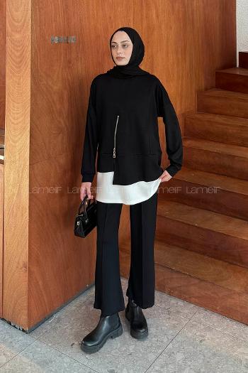 Lamelif Fermuarlı Garnili Takım Siyah