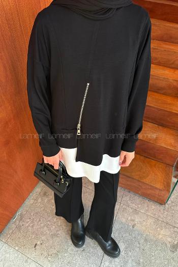 Lamelif Fermuarlı Garnili Takım Siyah