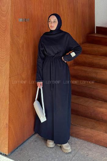 Lamelif Kuşaklı Arma Detaylı Elbise Lacivert