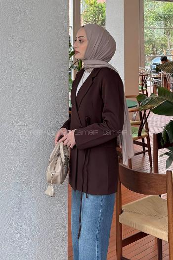 Lamelif Yan Bağlama Detaylı Ceket Acı Kahve