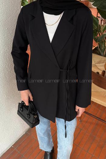 Lamelif Yan Bağlama Detaylı Ceket Siyah