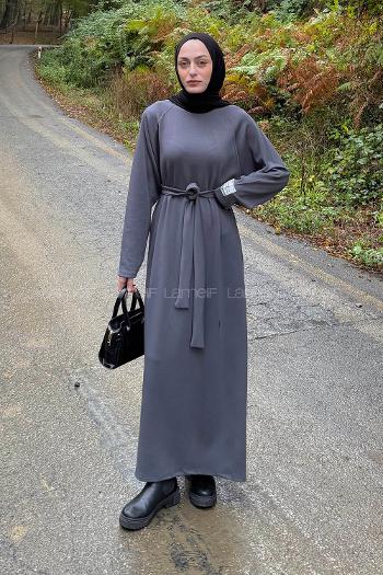 Lamelif Arma Detaylı Elbise Antrasit