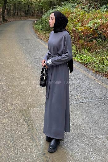 Lamelif Arma Detaylı Elbise Antrasit