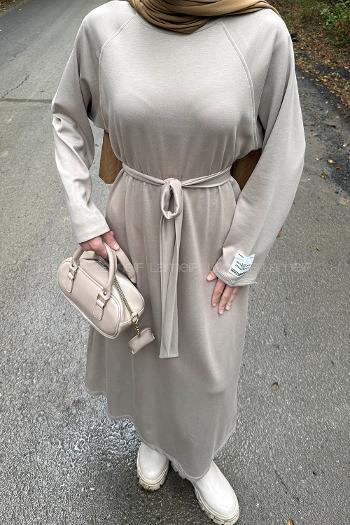 Lamelif Arma Detaylı Elbise Bej