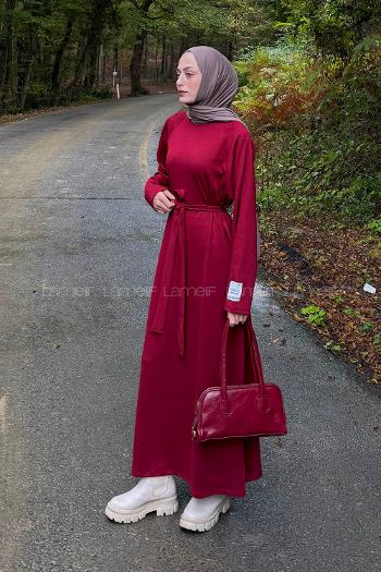 Lamelif Arma Detaylı Elbise Bordo