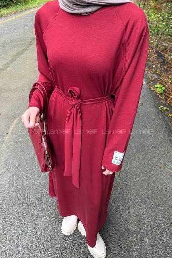 Lamelif Arma Detaylı Elbise Bordo