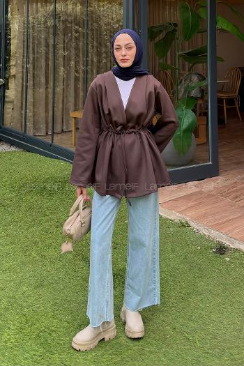 Bitter Brown V Neck Long Arm Polyester Jacket