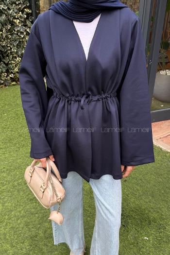 Lamelif Bağlama Detaylı Ceket Lacivert