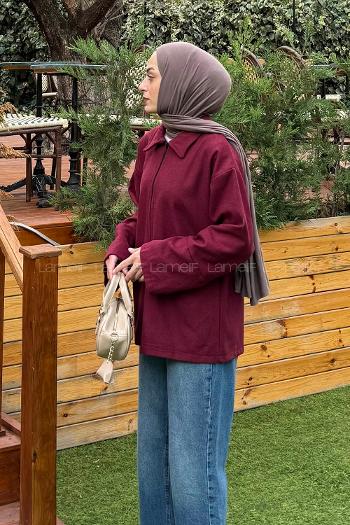 Lamelif Fermuarlı Tesettür Ceket Bordo