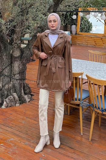 Bitter Brown Normal Neck Long Arm Skin Jacket