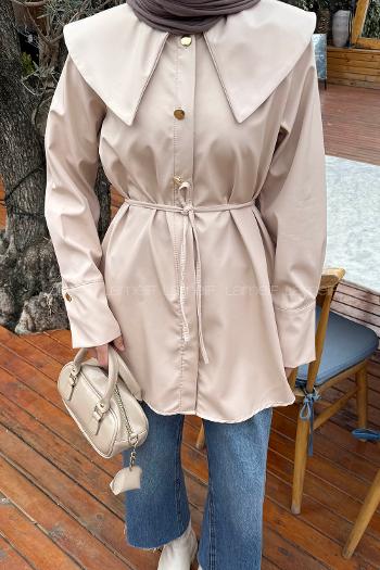 Lamelif Sivri Yaka Gömlek Krem