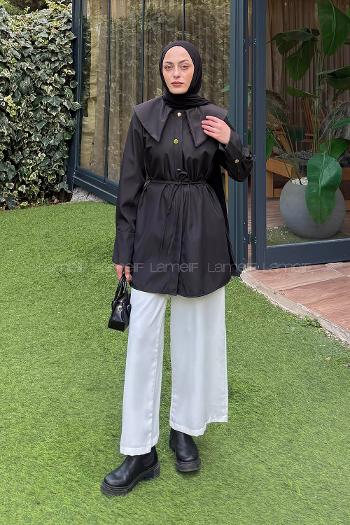 Lamelif Sivri Yaka Gömlek Siyah