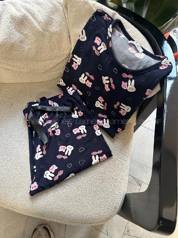 Navy Blue Crew Neck Long Arm Without Accessories Combed Fabric Regular Trousers Comfortable Suit