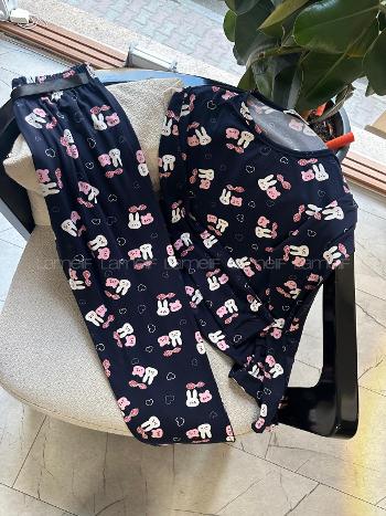 Navy Blue Crew Neck Long Arm Without Accessories Combed Fabric Regular Trousers Comfortable Suit