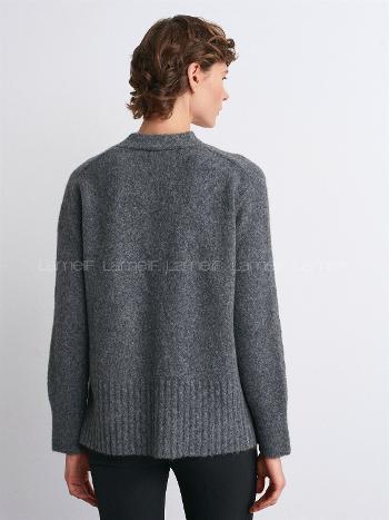 Lamelif  Dilvin V Yaka Taş Düğmeli Cepli Yumuşak Dokulu Triko Hırka Koyu Füme