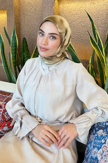 Lamelif Batik Desen Bambu Eşarp Asker Yeşili