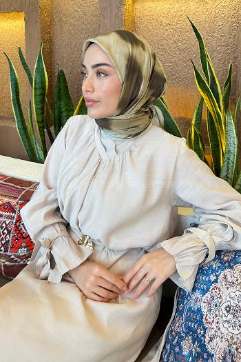 Lamelif Batik Desen Bambu Eşarp Haki