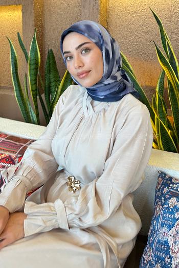 Lamelif Batik Desen Bambu Eşarp Lacivert