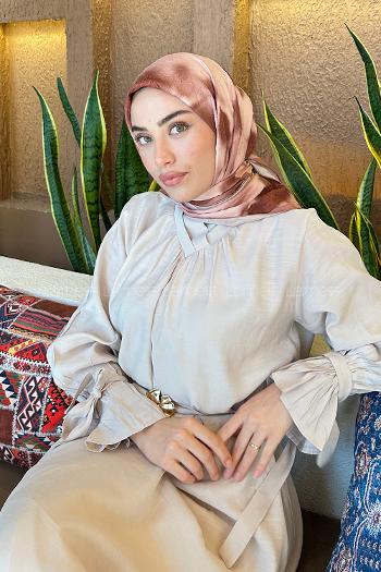 Lamelif Batik Desen Bambu Eşarp Sütlü Kahve