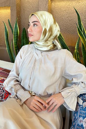 Lamelif Batik Desen Bambu Eşarp Yağ Yeşili