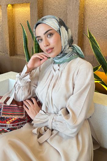 Lamelif Bohem Çiçek Desen Bambu Eşarp Adaçayı