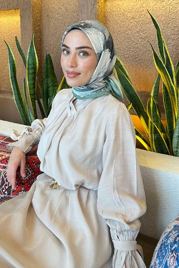 Lamelif Bohem Çiçek Desen Bambu Eşarp Adaçayı