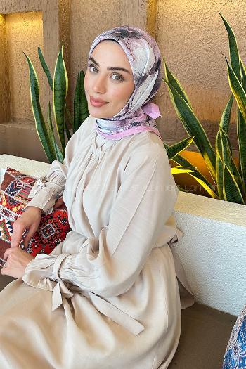 Lamelif Bohem Çiçek Desen Bambu Eşarp Şeker Pembesi