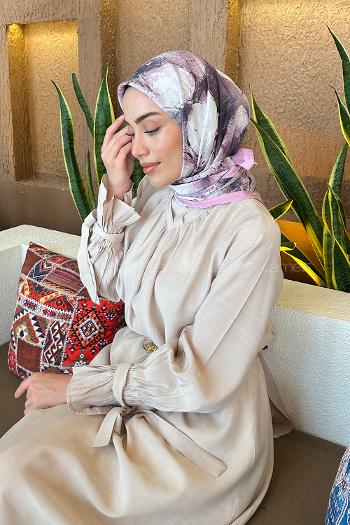 Lamelif Bohem Çiçek Desen Bambu Eşarp Şeker Pembesi