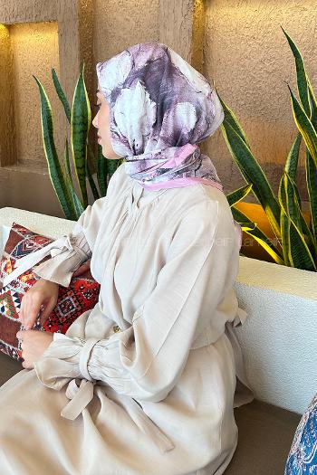 Lamelif Bohem Çiçek Desen Bambu Eşarp Şeker Pembesi