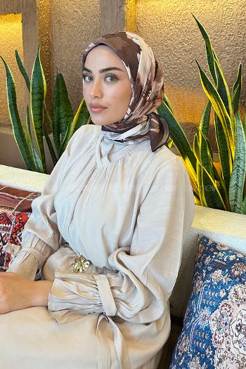 Lamelif Çiçek Desen Bambu Eşarp Acı Kahve