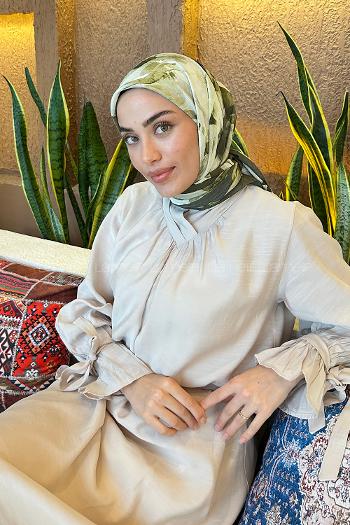 Lamelif Çiçek Desen Bambu Eşarp Adaçayı