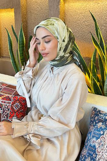 Lamelif Çiçek Desen Bambu Eşarp Adaçayı