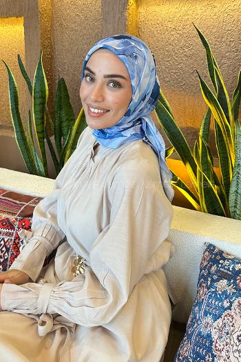 Lamelif Çiçek Desen Bambu Eşarp Bebe Mavisi