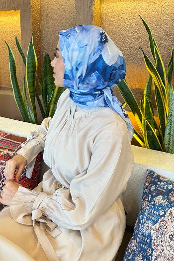 Lamelif Çiçek Desen Bambu Eşarp Bebe Mavisi