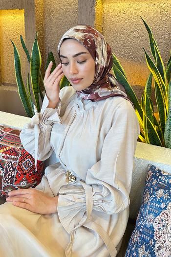 Lamelif Çiçek Desen Bambu Eşarp Bordo