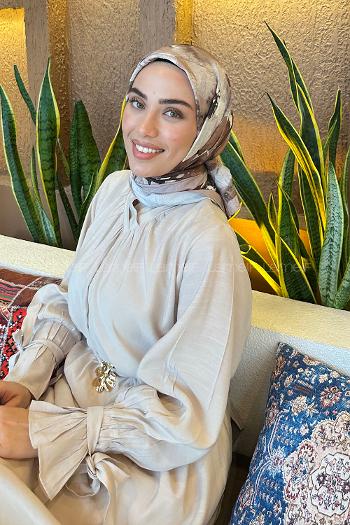 Lamelif Çiçek Desen Bambu Eşarp Camel