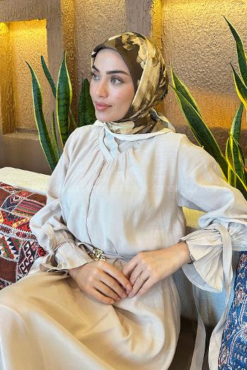 Lamelif Çiçek Desen Bambu Eşarp Sarı