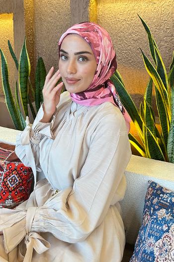 Lamelif Çiçek Desen Bambu Eşarp Şeker Pembe