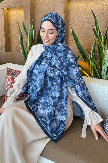 Lamelif Lotus Desen Bambu Şal İndigo