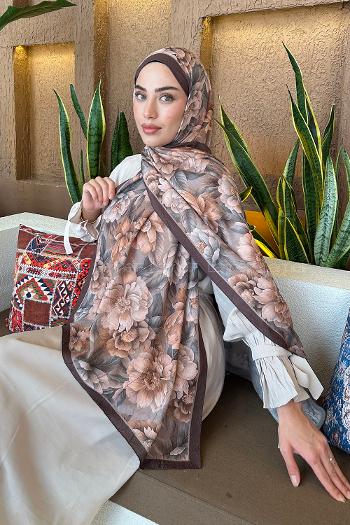 Lamelif Lotus Desen Bambu Şal Kahverengi