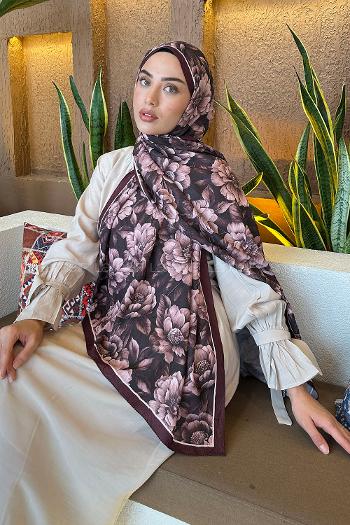 Lamelif Lotus Desen Bambu Şal Koyu Bordo