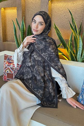 Lamelif Lotus Desen Bambu Şal Siyah