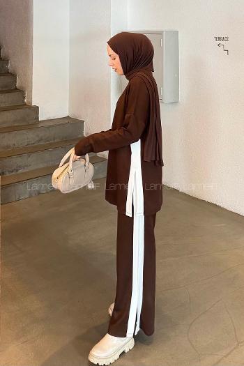 Bitter Brown Crew Neck Long Arm Cotton Regular Trousers Comfortable Suit