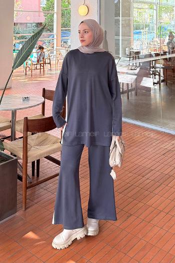 Anthracite Crew Neck Long Arm Cotton Regular Trousers Comfortable Suit