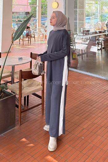 Anthracite Crew Neck Long Arm Cotton Regular Trousers Comfortable Suit