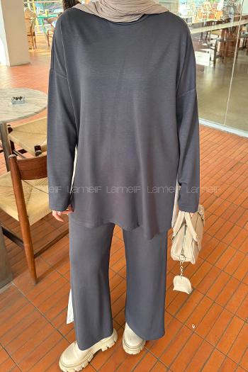 Anthracite Crew Neck Long Arm Cotton Regular Trousers Comfortable Suit